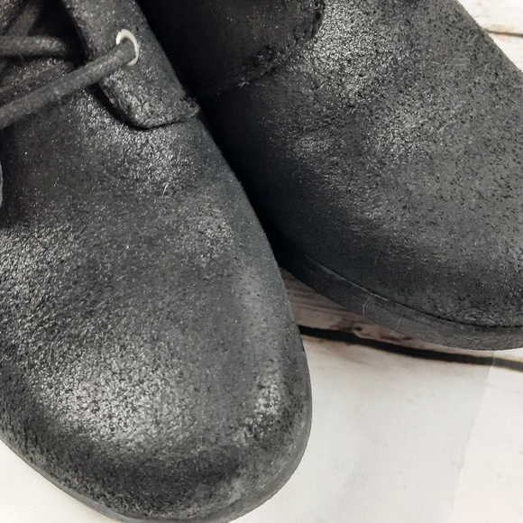 UGG Wedge Waterproof Ankle Boots Suede Sherpa Black Academia Fairy Cottage - Picture 3 of 12